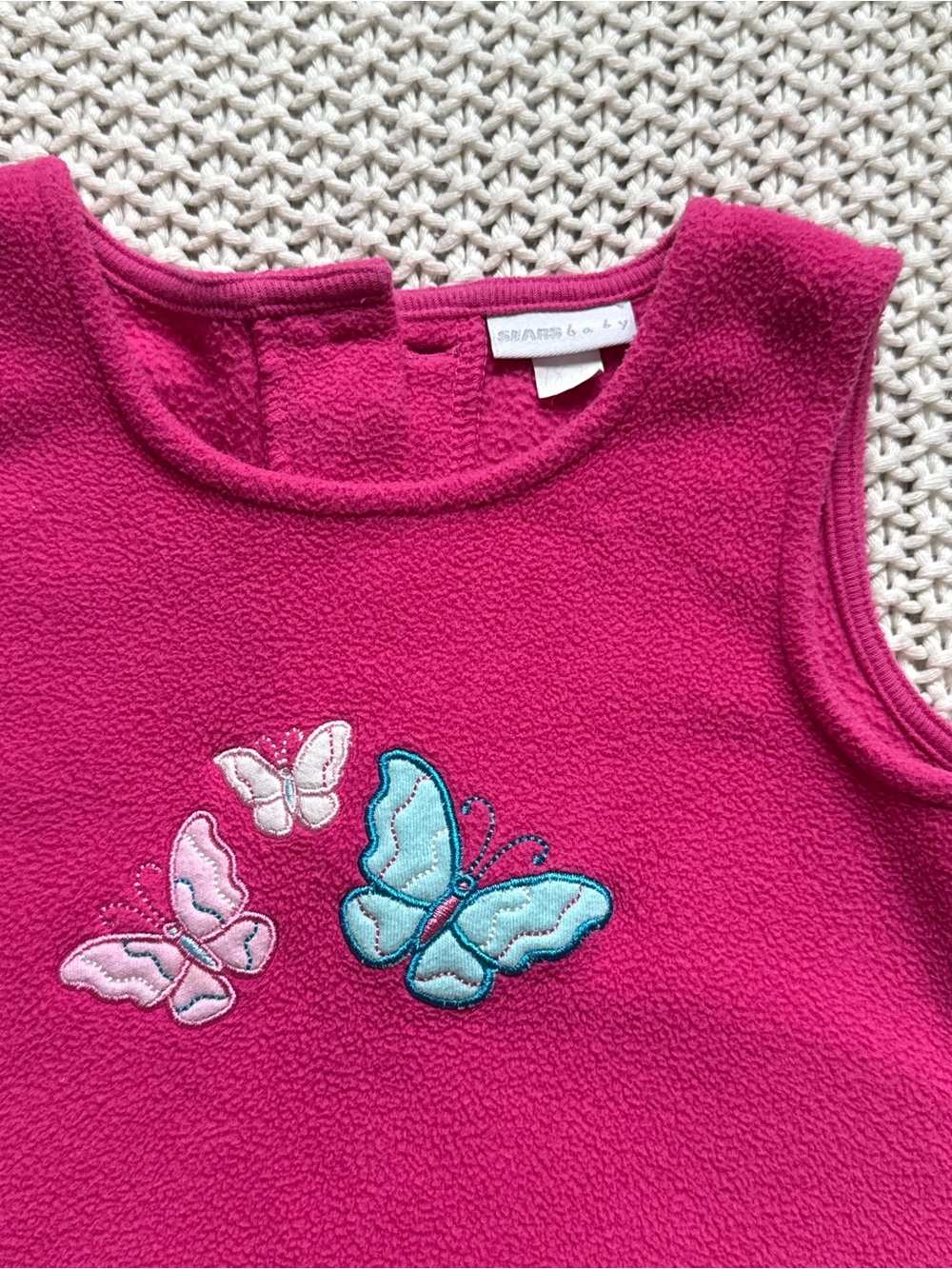 Vintage Sears Bright Pink Baby Butterfly Fleece Dress • Size 18M EUC